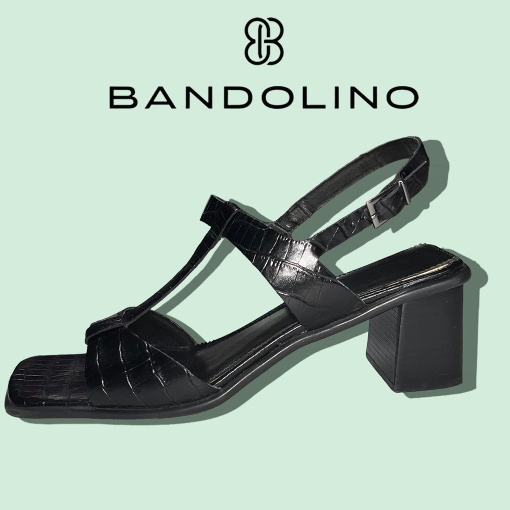 BANDOLINO *Vintage* (EUC) Kendra Black Leather T Strap Sandals, Size 9.5